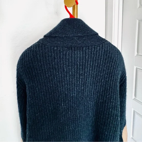 Men’s Grandpacore Navy Blue Ribbed Wool Shawl Collar Cardigan Elbow Patch Sz XL - Picture 9 of 12